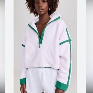 FP Movement White and Green Half Zip Sherpa Hoodie